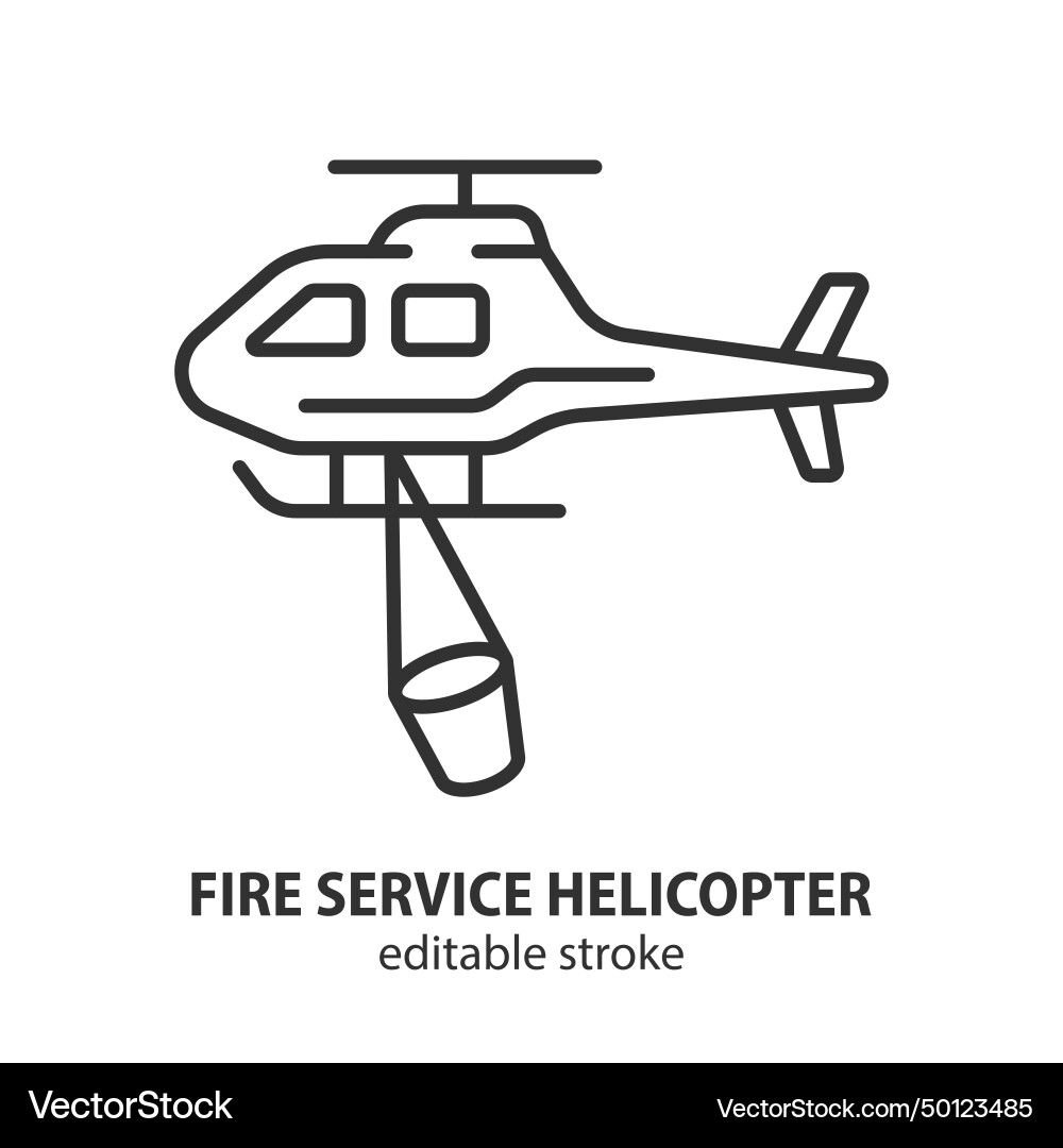 Fire service helicopter line icon firefighting vector image