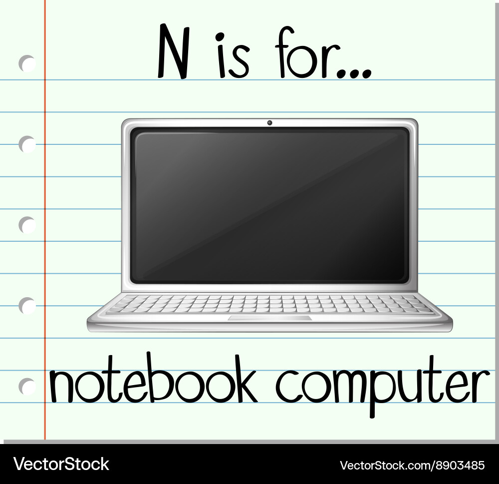 Flashcard letter n is for notebook computer Vector Image