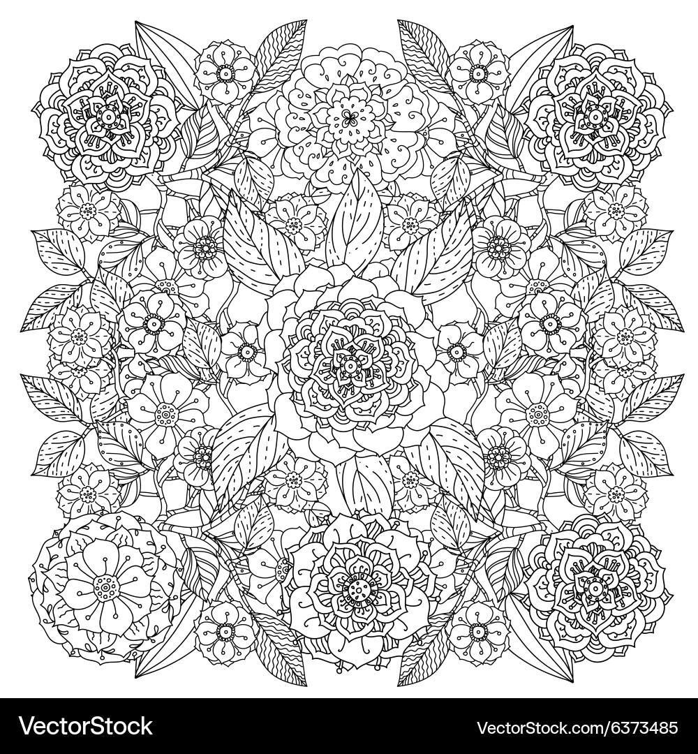 Floral Mandala Coloring Page Vector Image