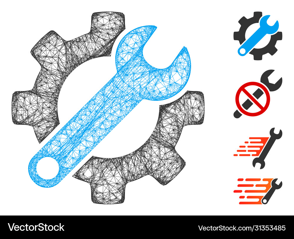 Gear and wrench options web mesh Vector Image