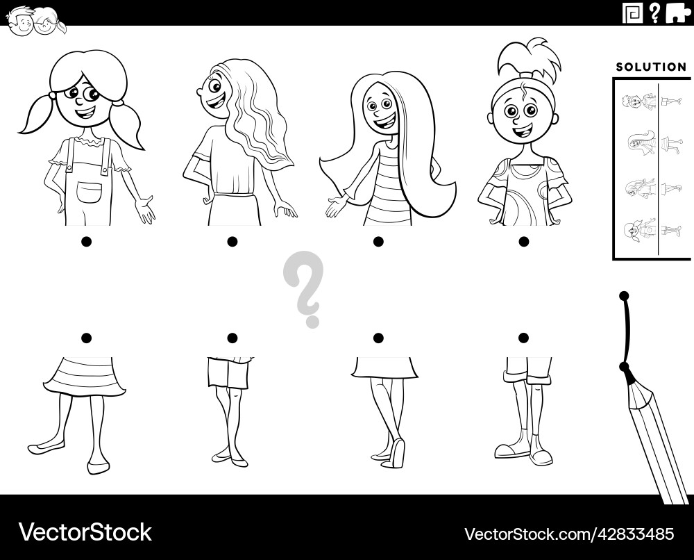 Match halves of comic girls pictures game Match halves of comic girls pictures game vector image