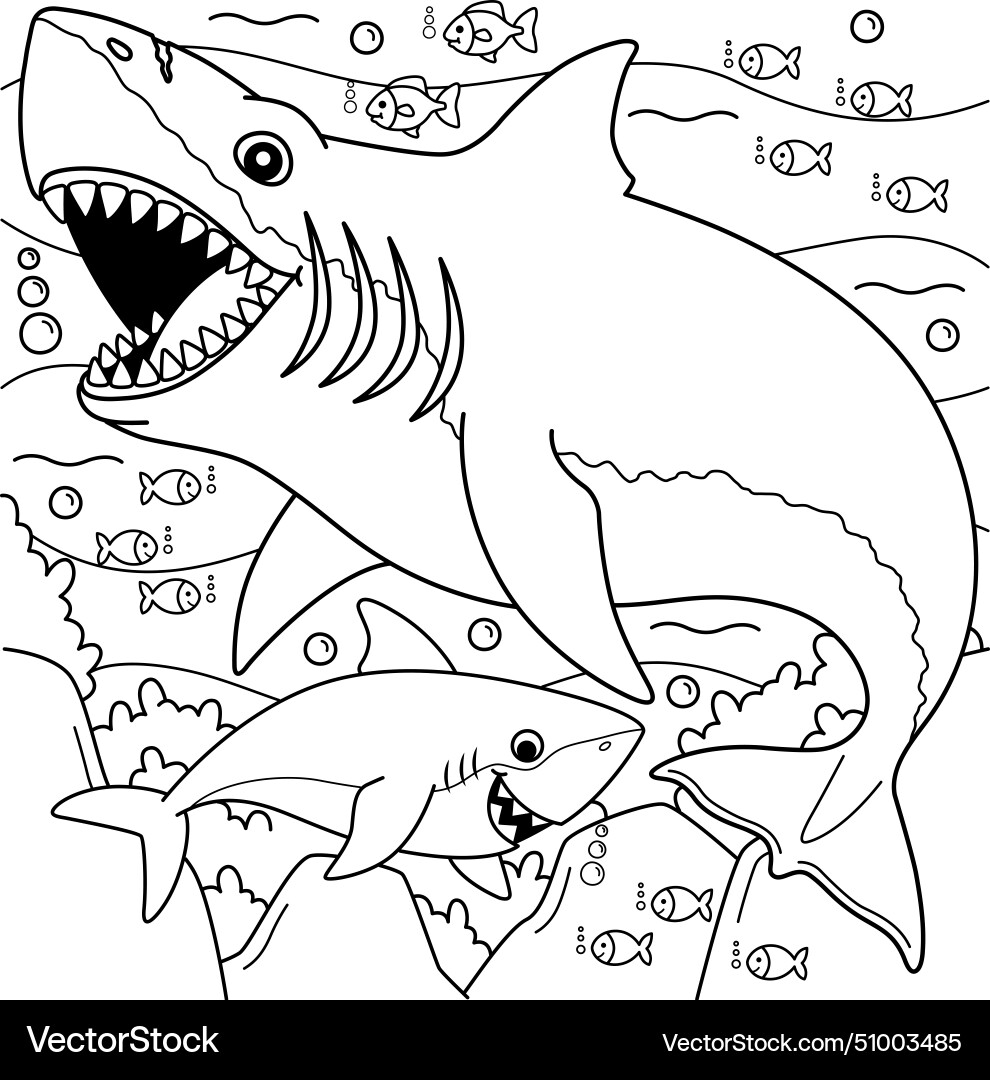 Megalodon Shark Coloring Whale - Megalodon Shark Coloring Page For Kids Vector 51003485