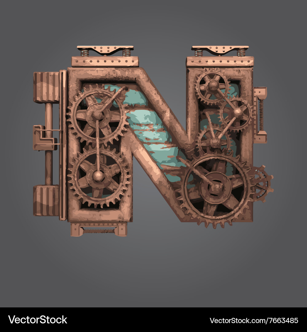 N rusted letter with gears Vector Image