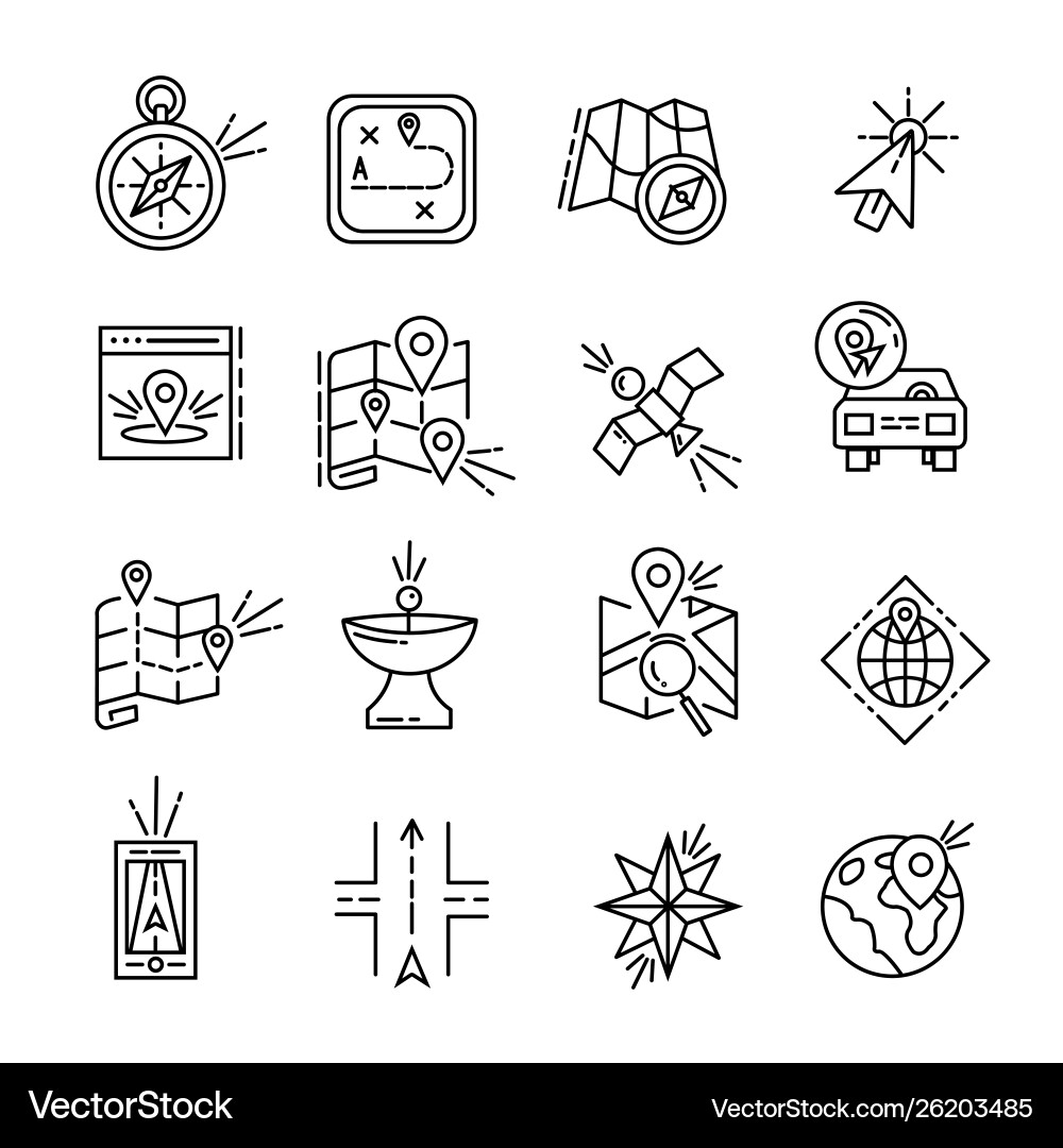 Navigation icon set location line icons city map vector image