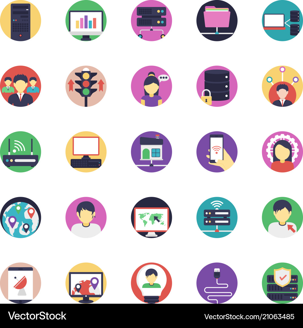 Network and hosting flat icons set vector image