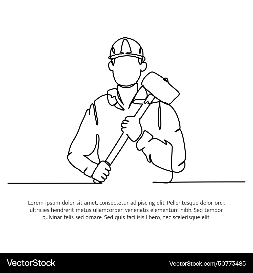 One line continuous of worker carrying a hammer One line continuous of worker carrying a hammer Vector Image