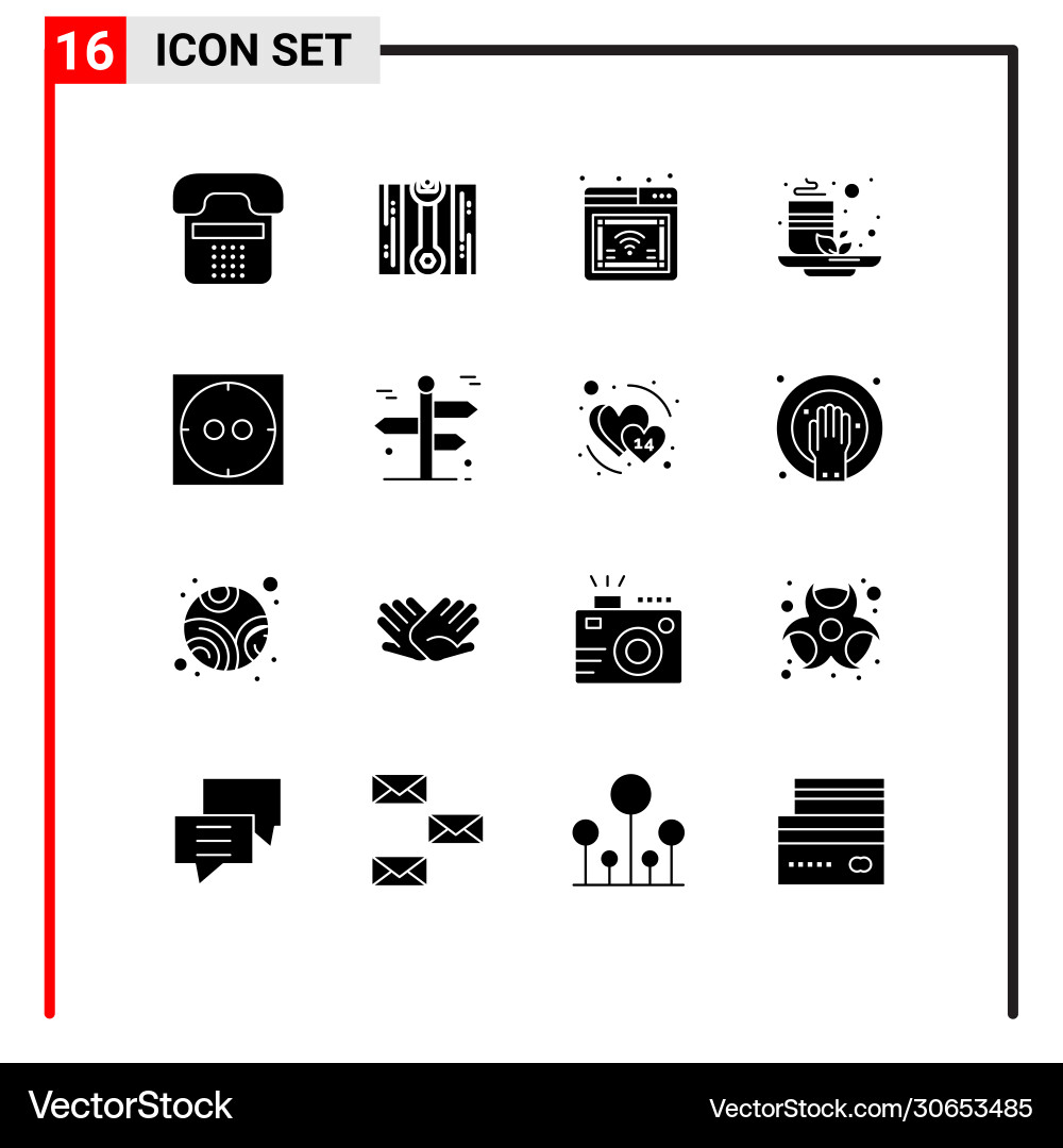 Pictograph set 16 simple solid glyphs socket Vector Image