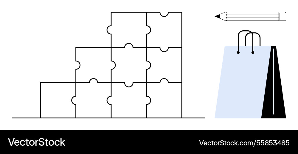 Puzzle blocks stacked in a pyramid with pencil vector image