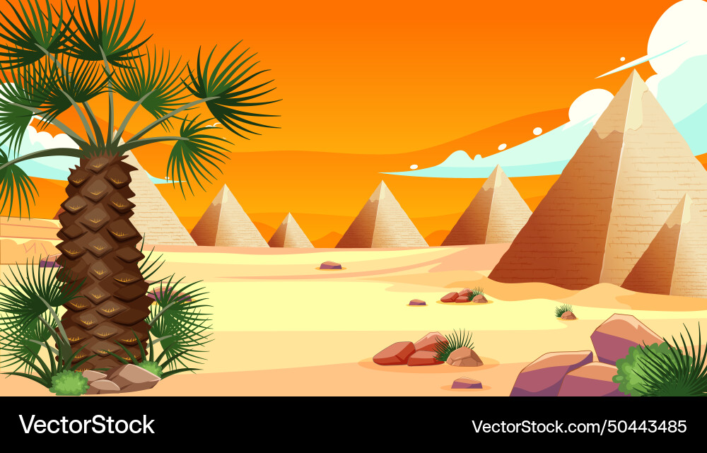 Pyramids with palm trees in a desert Pyramids with palm trees in a desert vector image