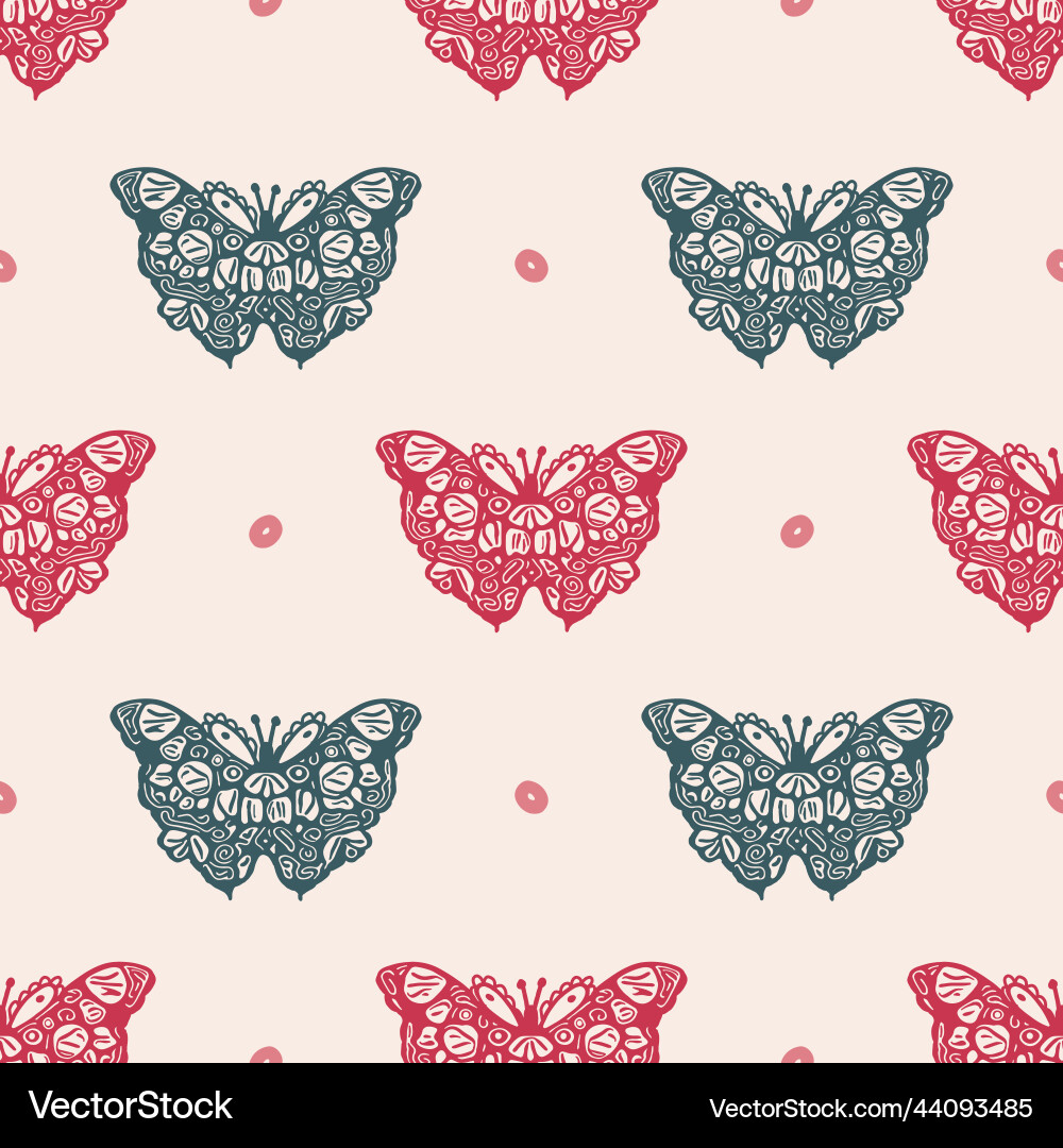Retro butterfly seamless pattern 70s style Vector Image