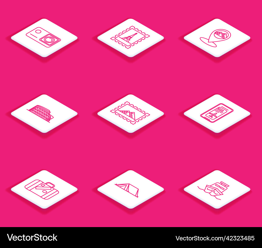 Set line action extreme camera map pointer Set line action extreme camera map pointer vector image