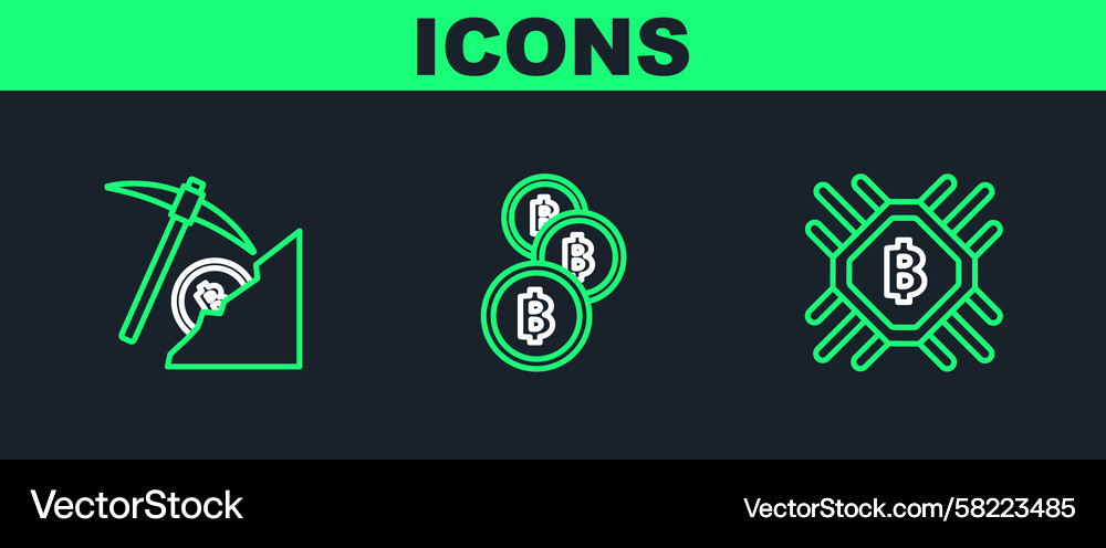 Set line cpu mining farm cryptocurrency cloud Vector Image