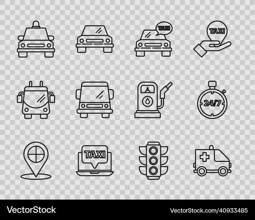 Set line map pointer with taxi ambulance Set line map pointer with taxi ambulance vector image
