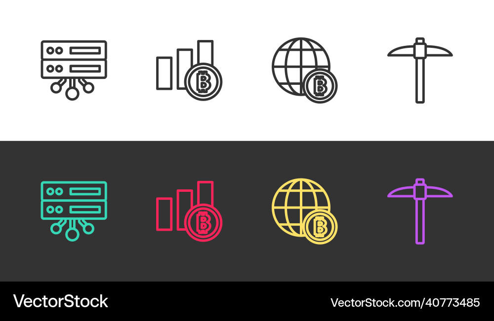 Set line server pie chart infographic bitcoin Set line server pie chart infographic bitcoin vector image