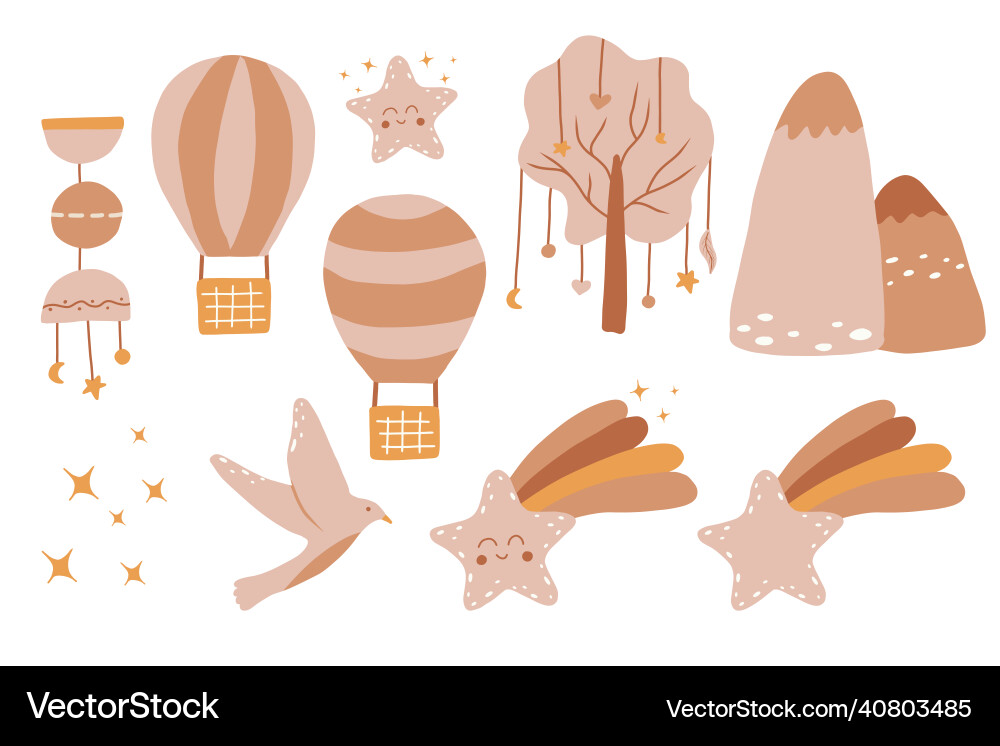 Set of objects in childish boho style Set of objects in childish boho style Vector Image