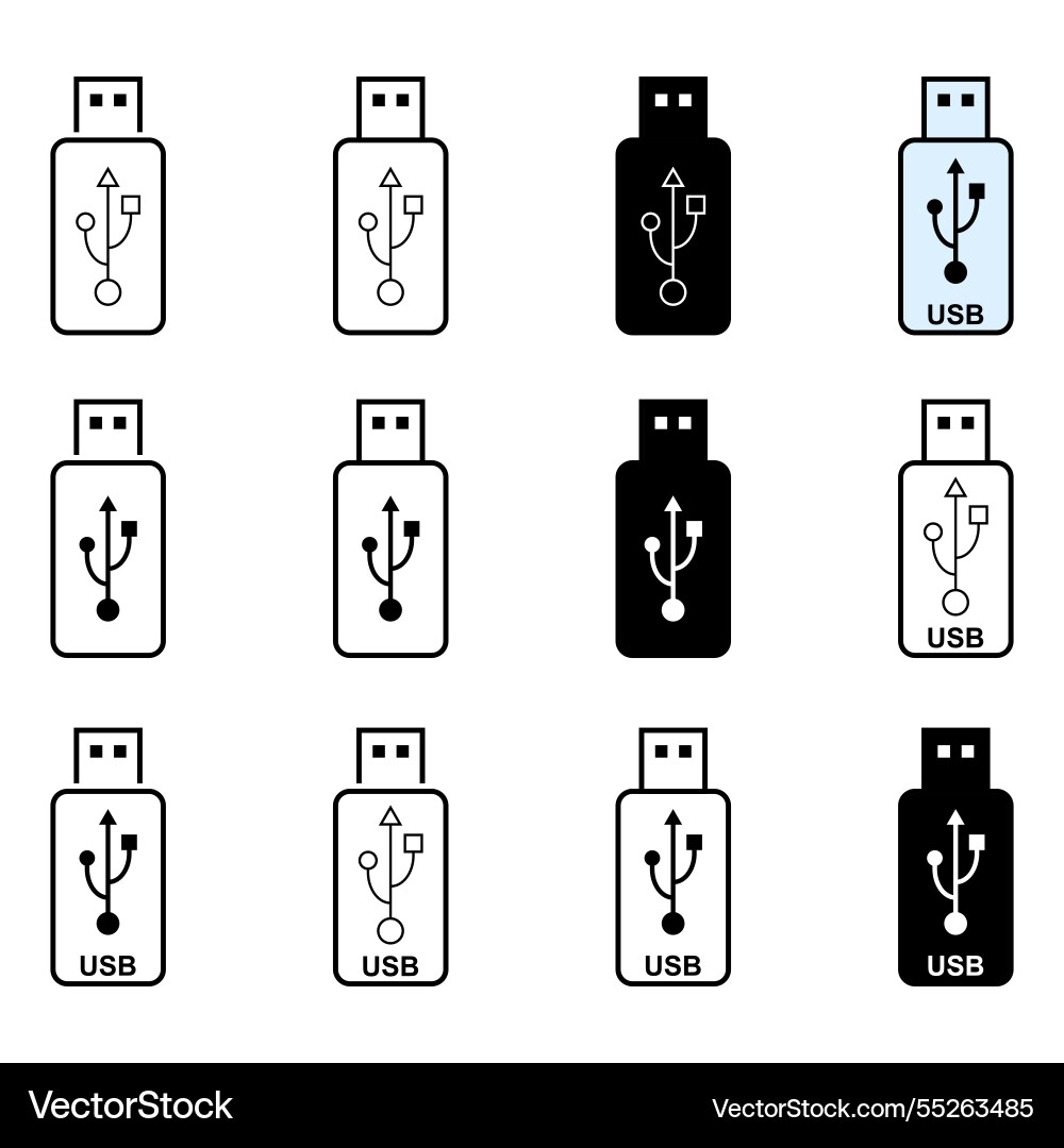 Set of usb icon technology connect device sign Set of usb icon technology connect device sign vector image