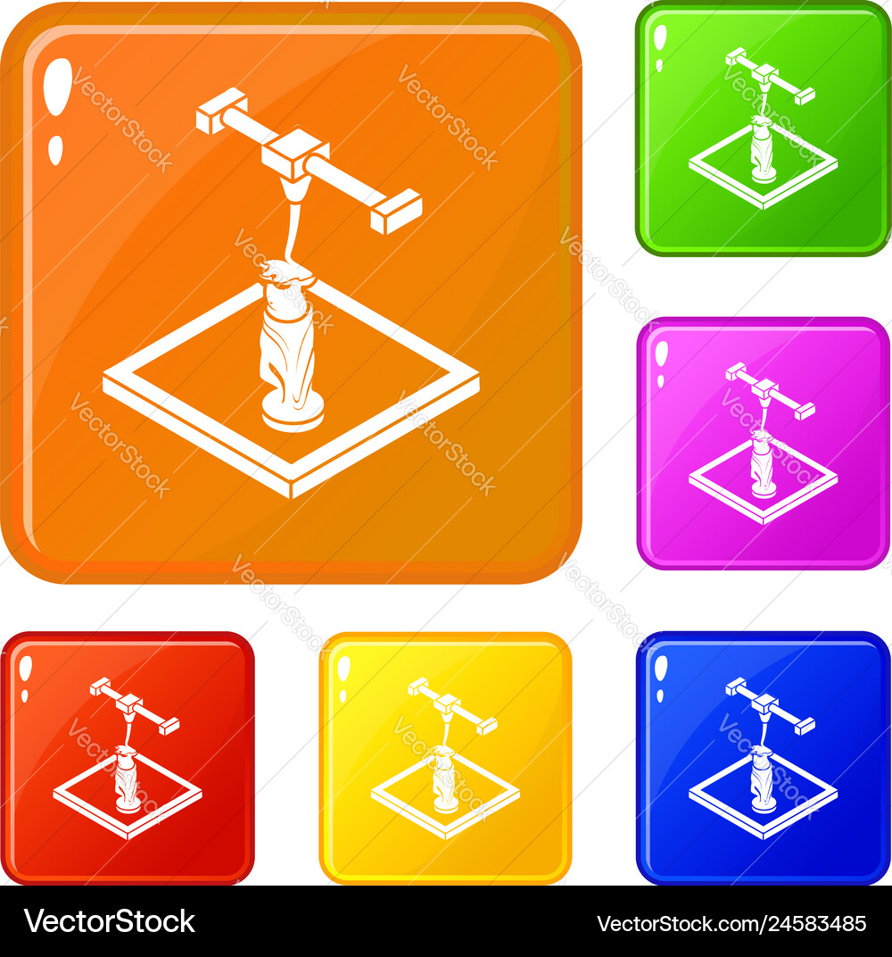 Statue d printing icons set color Vector Image