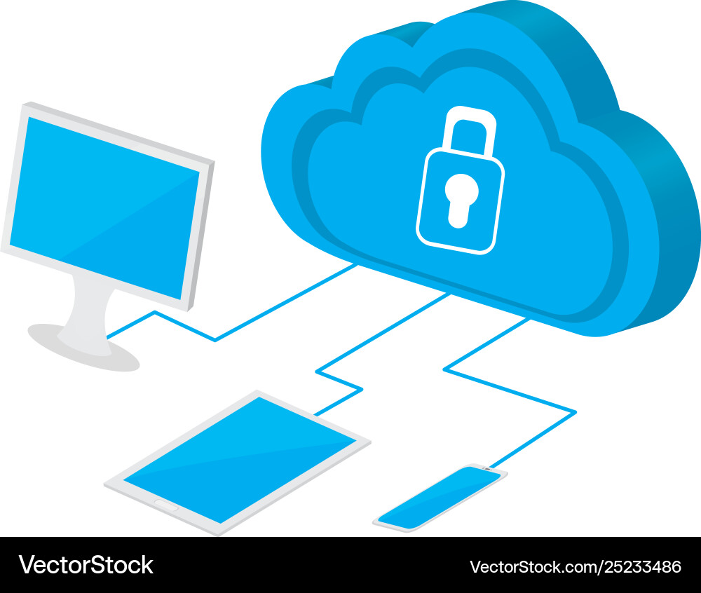 3d cloud computing icon connected to devices 3d cloud computing icon connected to devices vector image