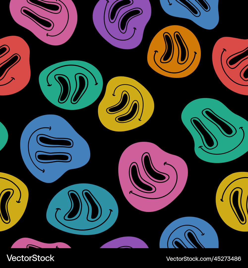 Abstract smiling face seamless pattern in 70s Abstract smiling face seamless pattern in 70s vector image