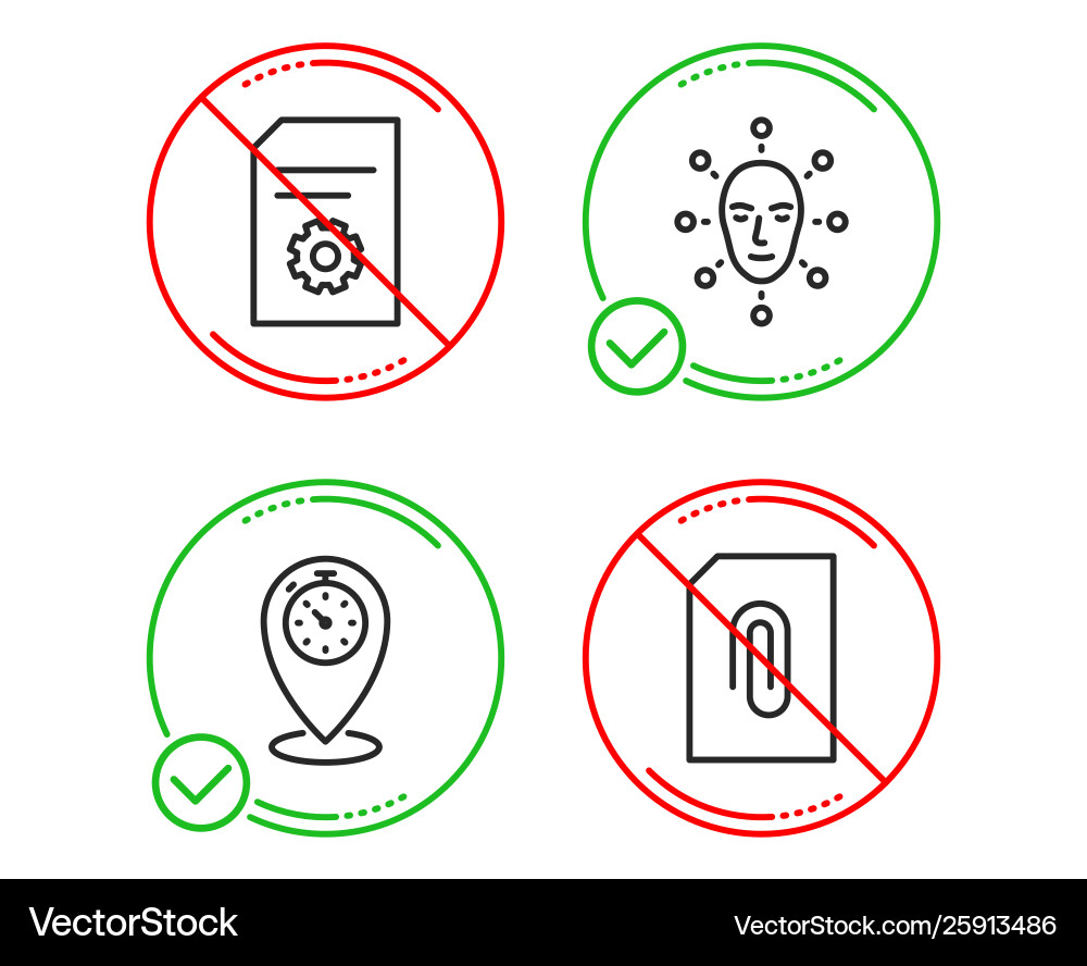 Face biometrics file settings and timer icons set vector image