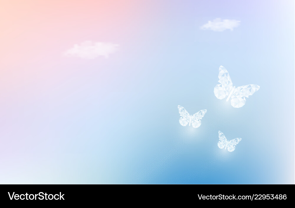 Fantasy dreaming sky with low poly butterflies Fantasy dreaming sky with low poly butterflies vector image