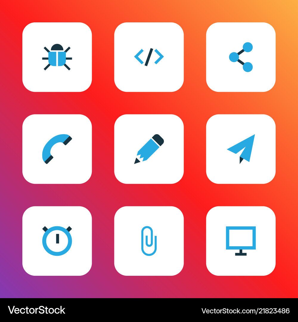 Interface icons colored set with bug call send Interface icons colored set with bug call send vector image