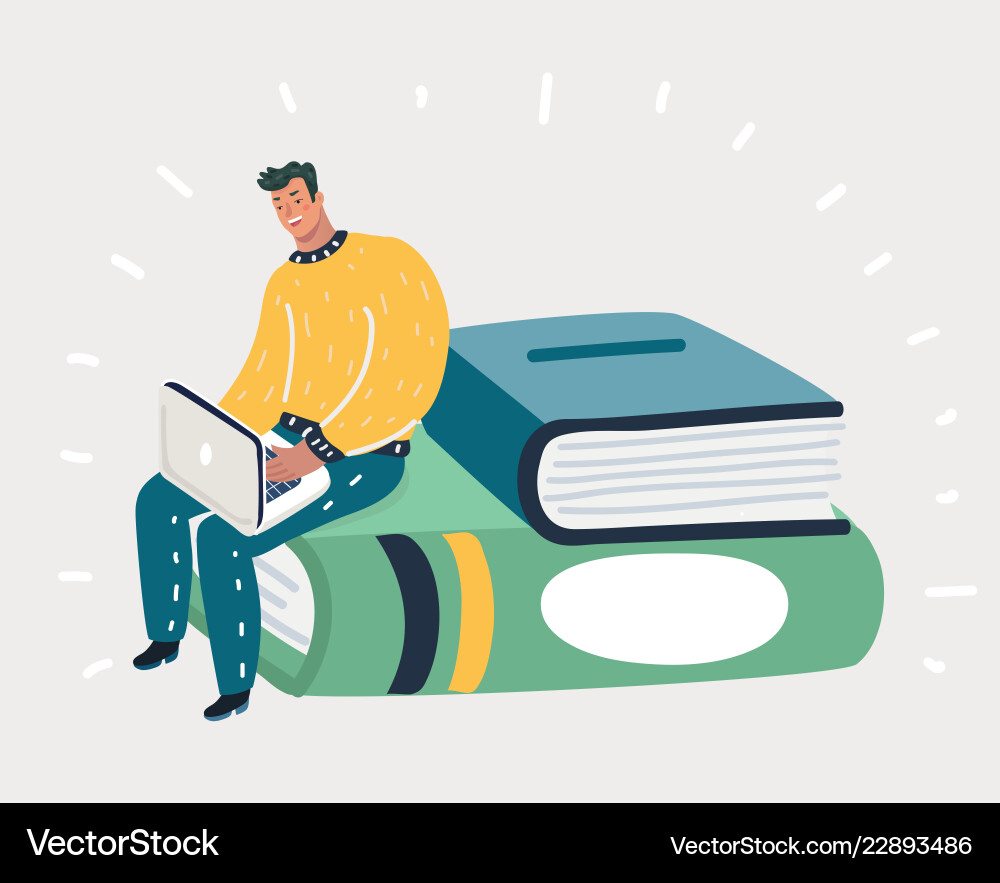 Man Reading auf Stapel von Büchern Vektorbild