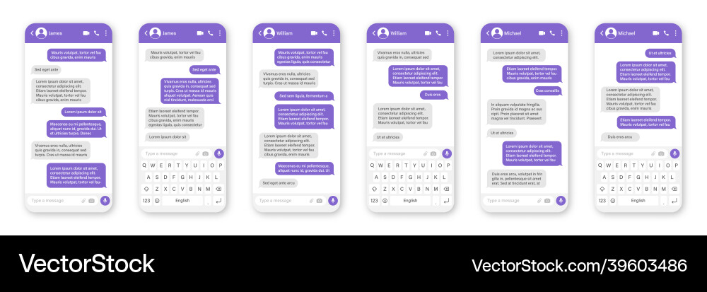 Messaging App Design Benutzeroberfläche sms text vektorbild
