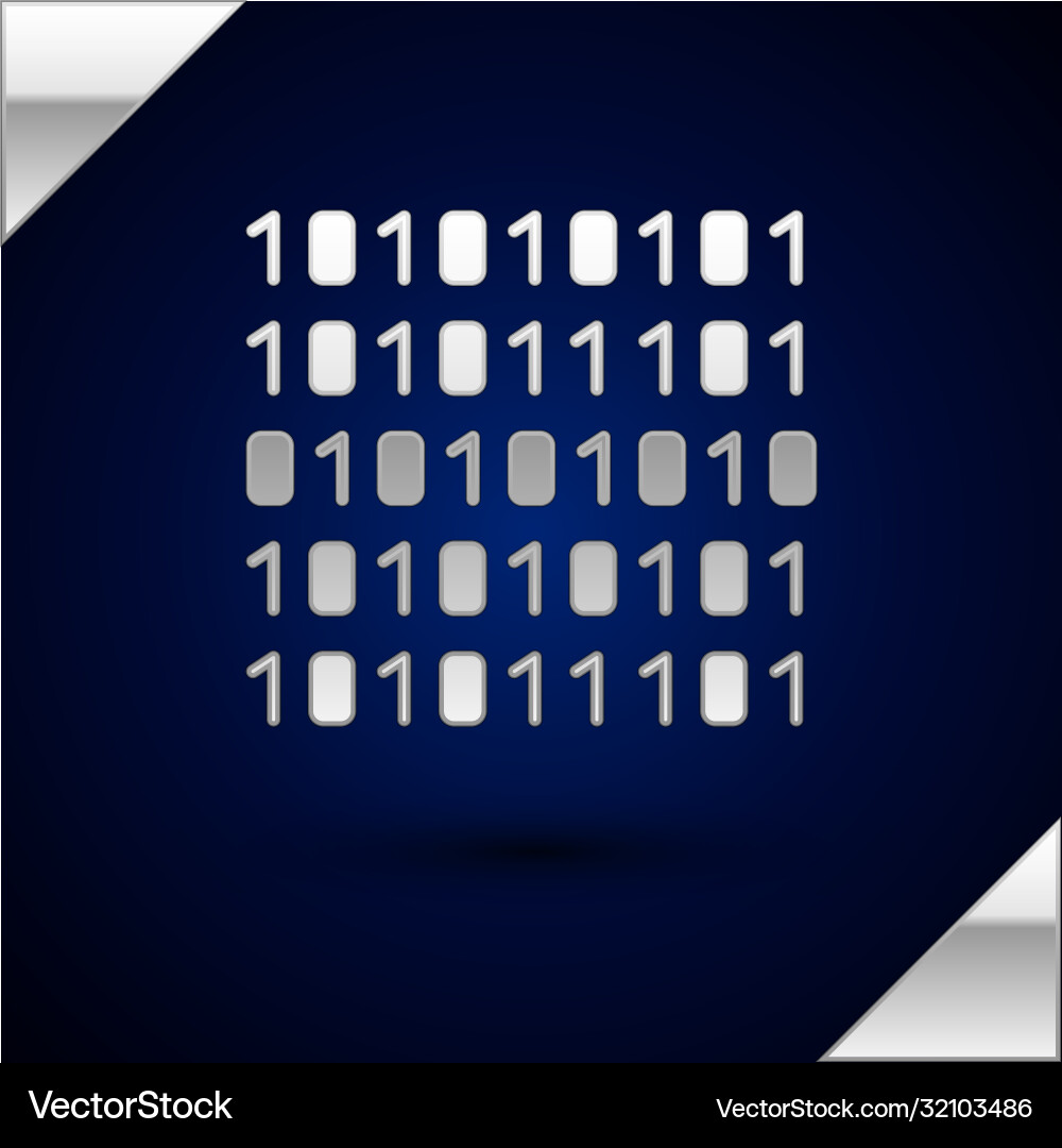 Silver binary code icon isolated on dark blue Silver binary code icon isolated on dark blue vector image