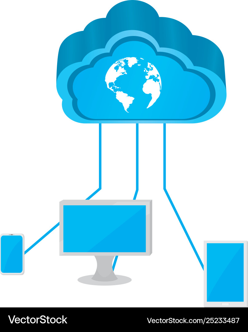 3d cloud computing icon connected to devices 3d cloud computing icon connected to devices vector image