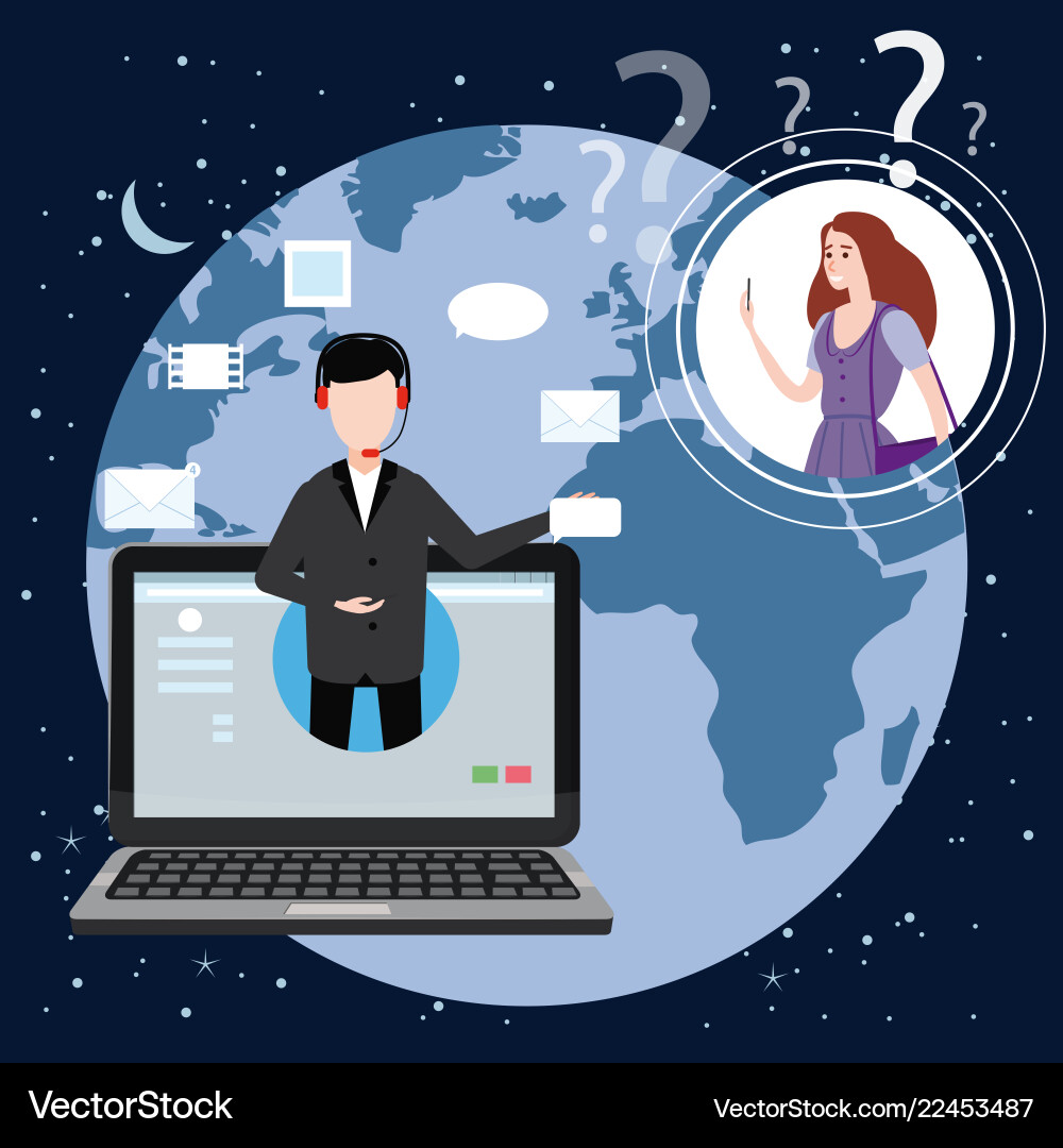Concept online assistant customer and operator Concept online assistant customer and operator Vector Image