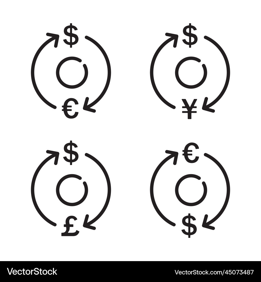 Currency exchange outline icon set flat design Currency exchange outline icon set flat design vector image