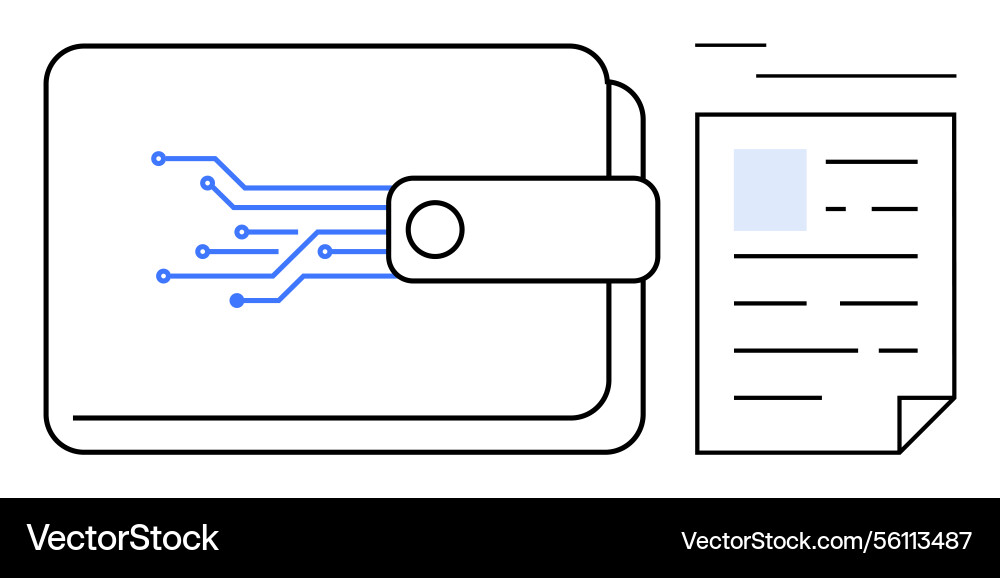 Digital wallet with circuit design and document Digital wallet with circuit design and document vector image
