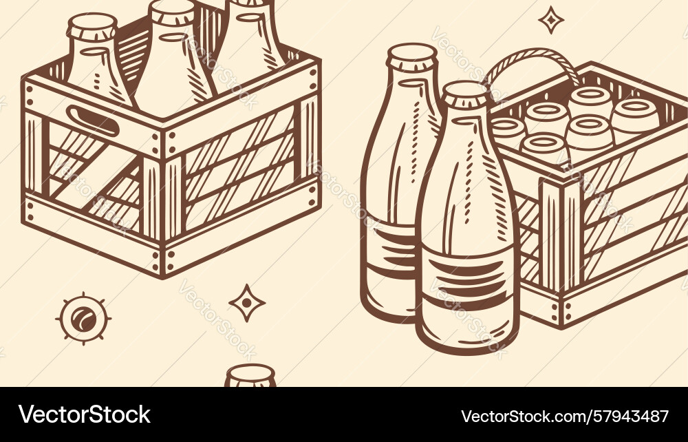 Milk Bottles in Rustic Crate Vector Image