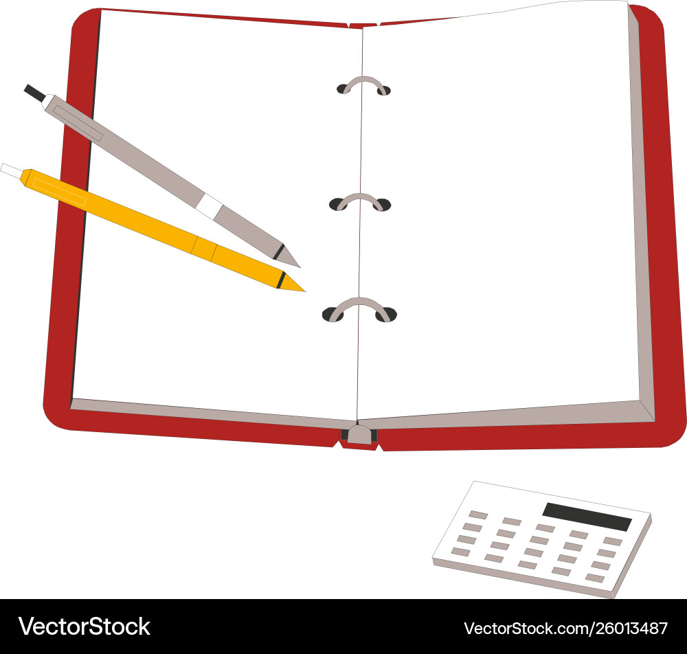 Open notebook with pencil and calculator Open notebook with pencil and calculator vector image