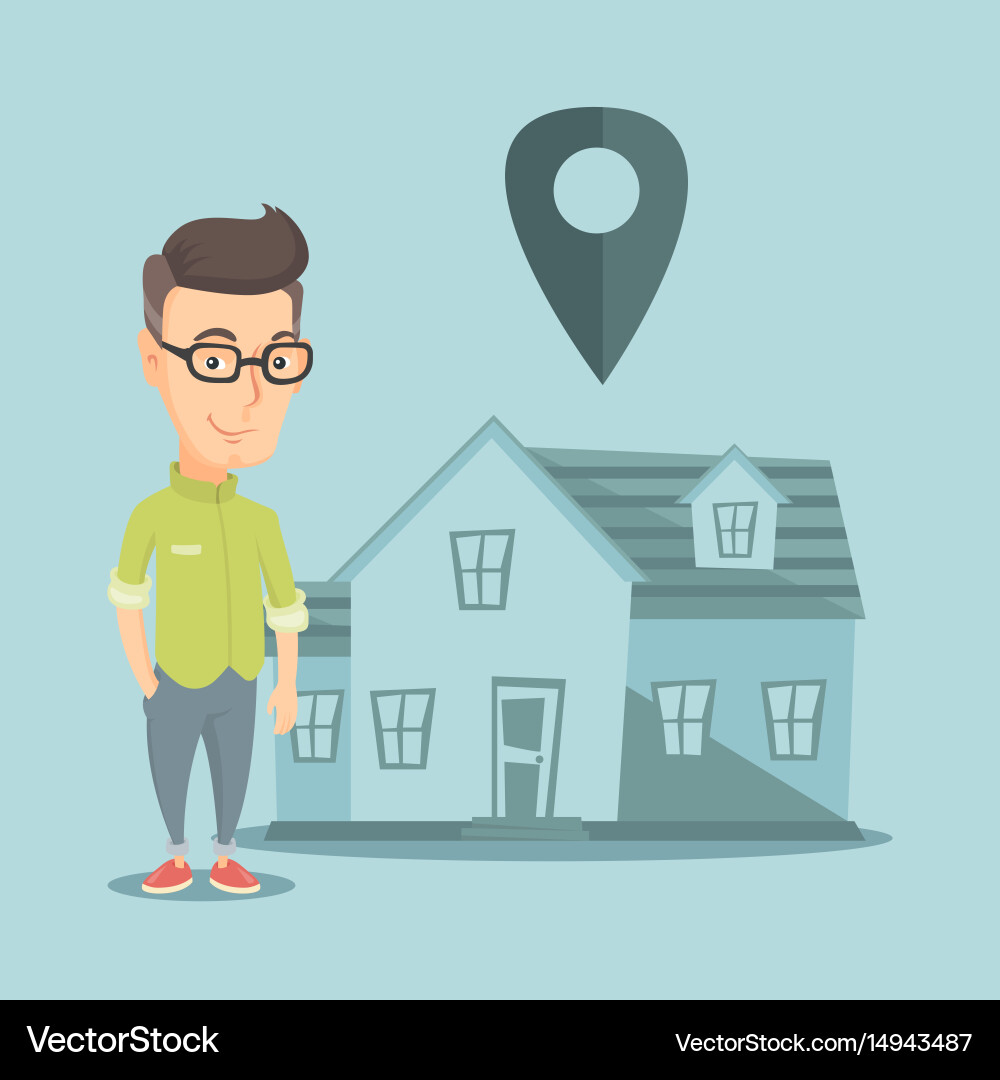 Realtor on background of house with map pointer Vector Image