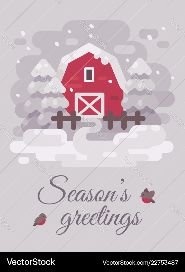 Red barn with trees in a winter country landscape Red barn with trees in a winter country landscape vector image