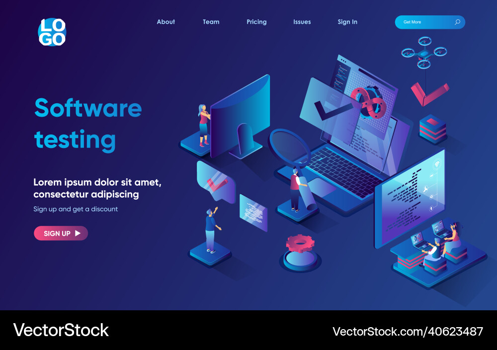 Software Testing Isometric Landing Page Vector Image