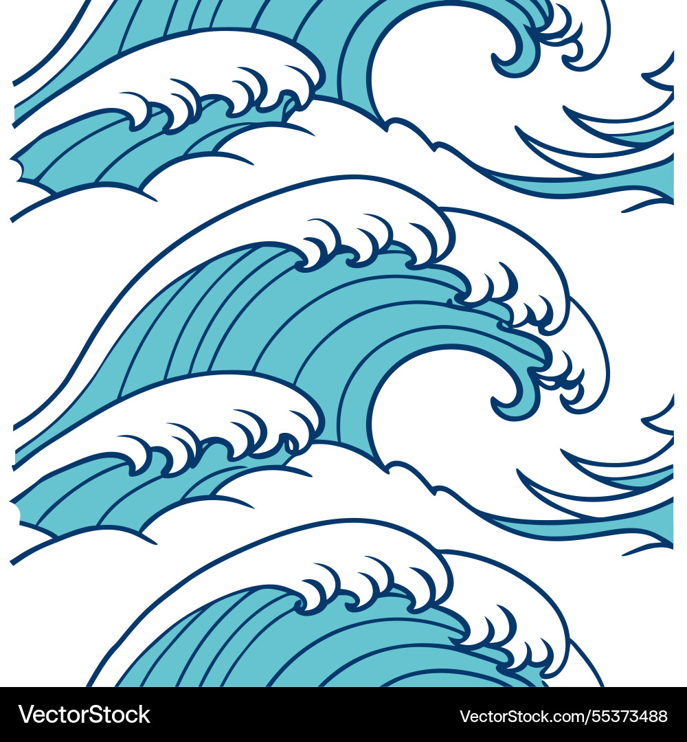Dynamic summer waves seamless pattern with high vector image