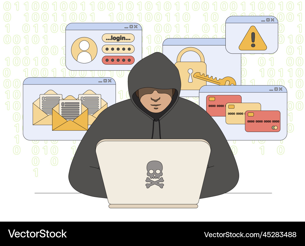 Hacker Stealing Data on Laptop vector image