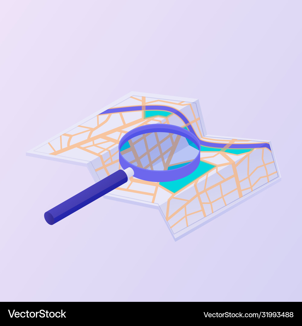 Magnifier on paper map navigation Magnifier on paper map navigation vector image