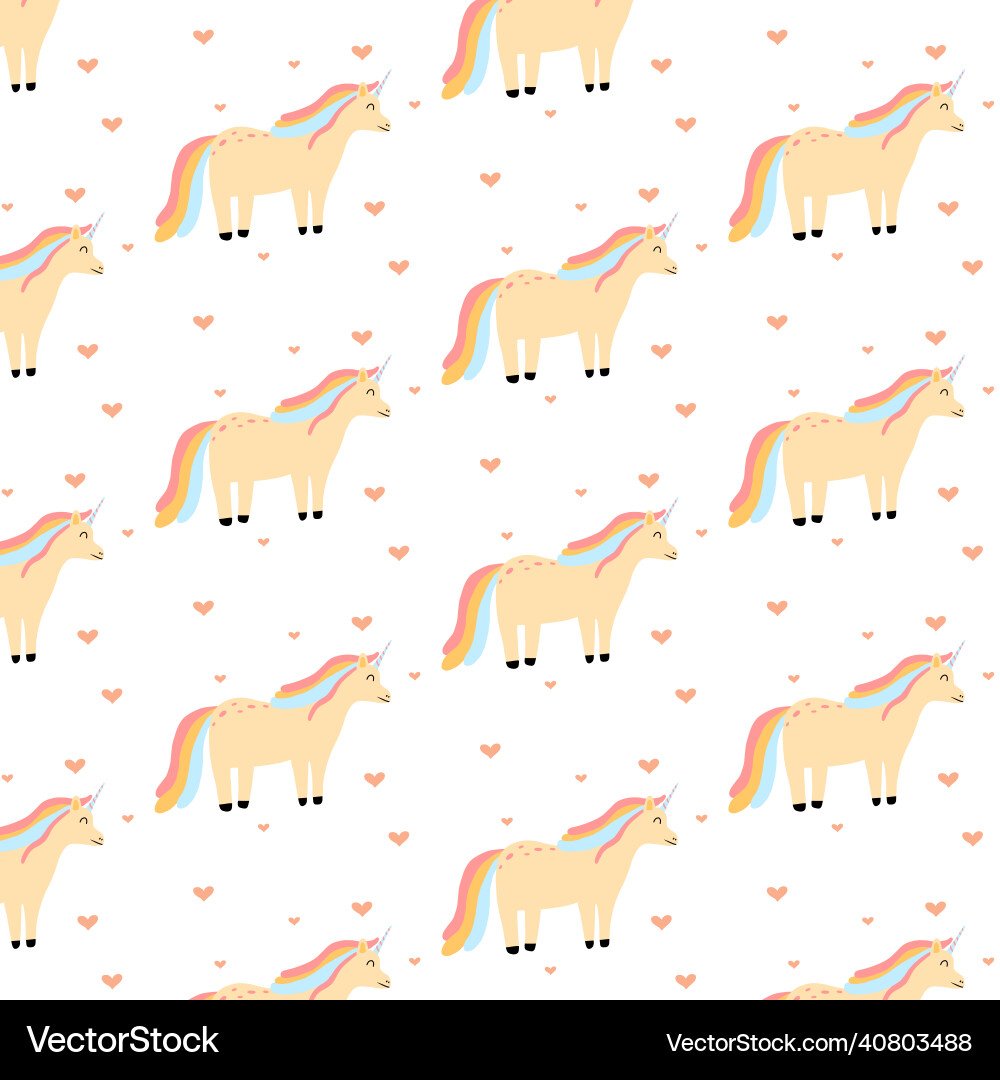 Seamless pattern with unicorn and hearts vector image