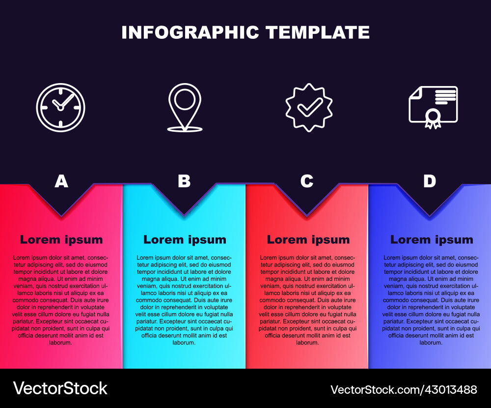 Set line clock map pin approved and check mark Set line clock map pin approved and check mark vector image