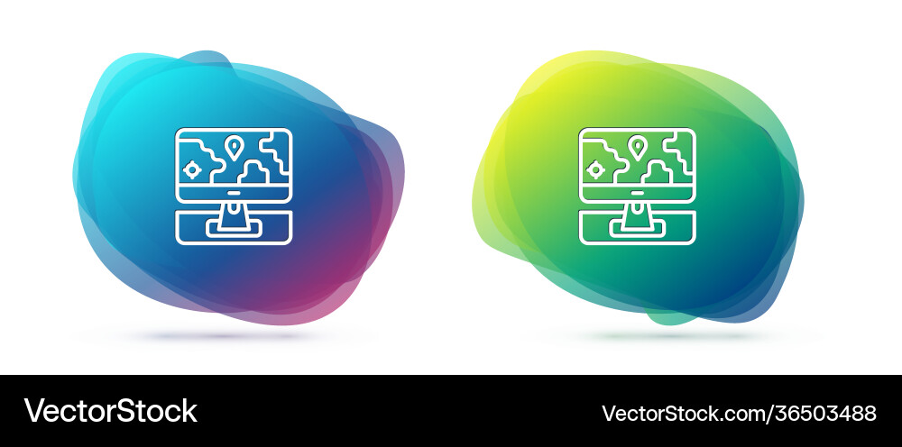 Set line computer monitor and folded map vector image