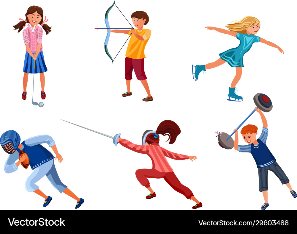 Set teenagers doing various kinds sports Set teenagers doing various kinds sports Vector Image