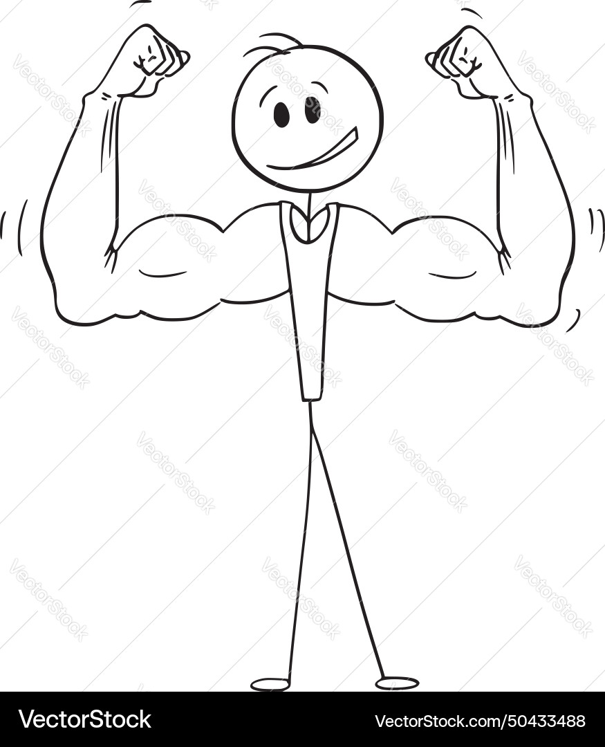 Strong muscular man cartoon stick figure vector image