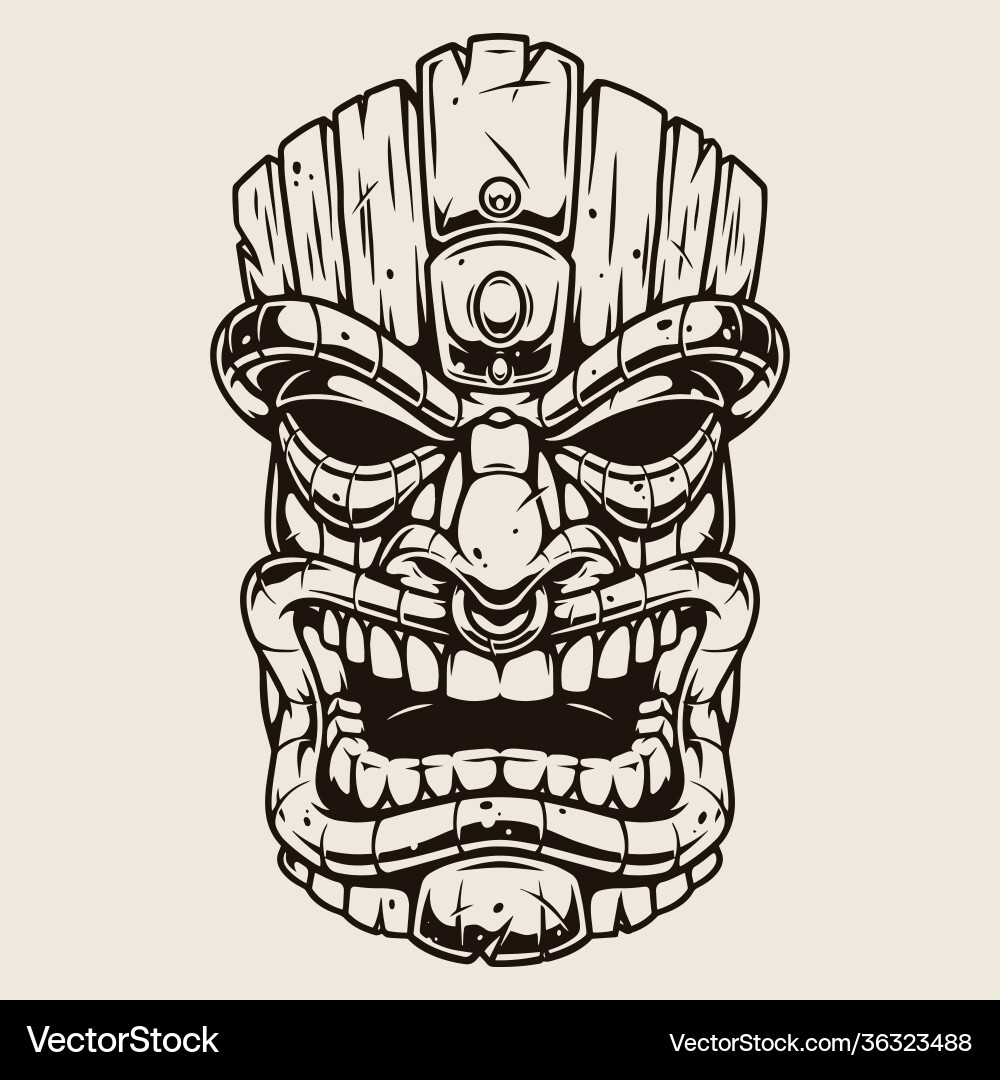 Vintage Tiki Mask - Polynesian Art Vector Image
