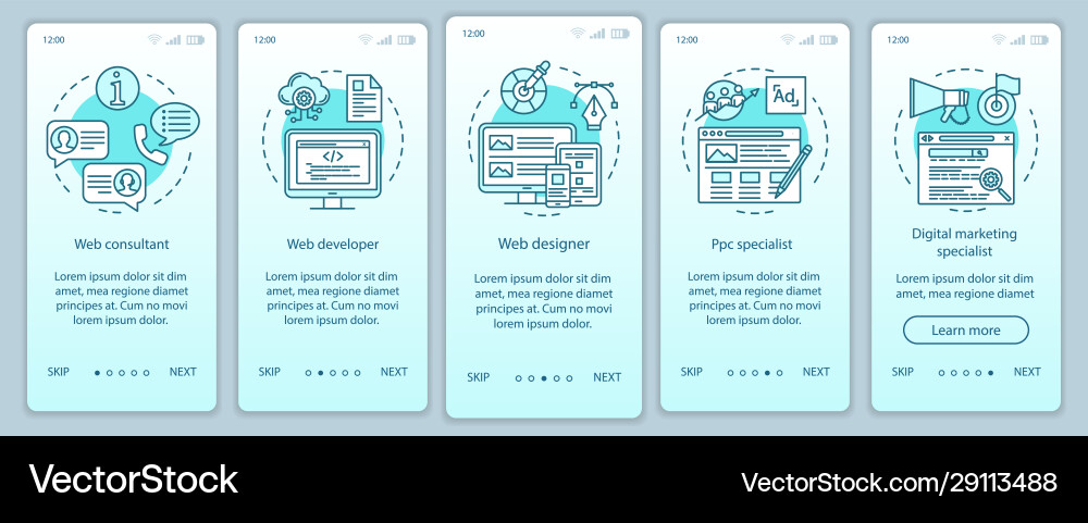 Web consulting onboarding mobile app page screen Web consulting onboarding mobile app page screen vector image