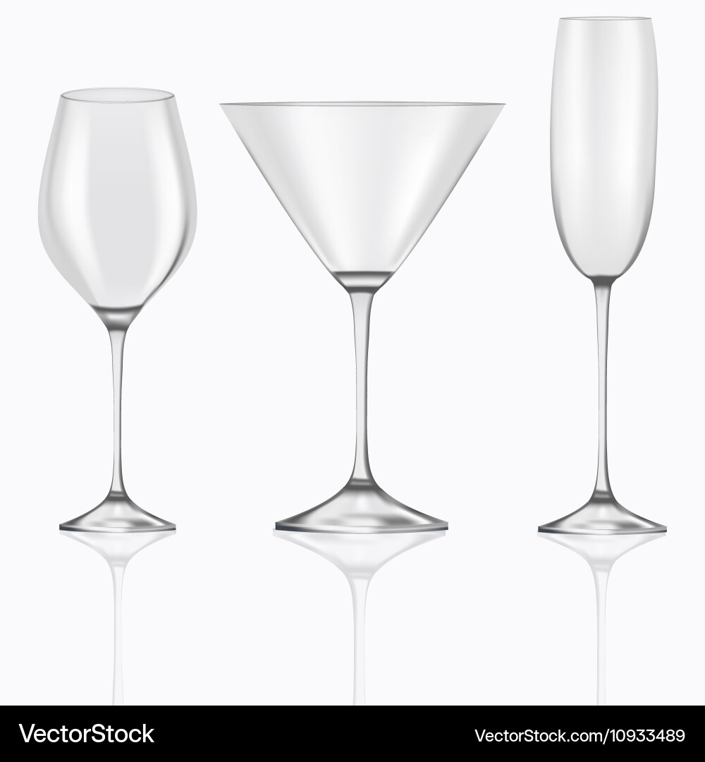 3d realistic set empty glasses goblets Vector Image