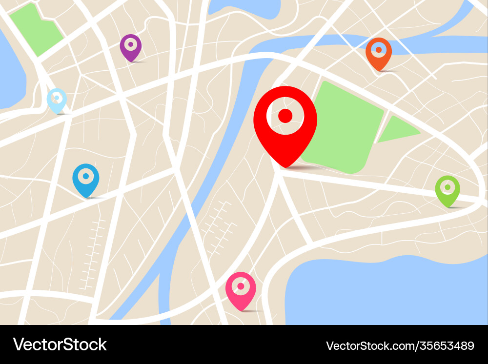 3d top view a map with destination location 3d top view a map with destination location vector image